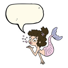 cartoon pretty mermaid with speech bubble