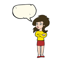 cartoon woman with folded arms with speech bubble