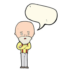 cartoon worried old man with speech bubble