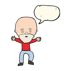 cartoon panicking old man with speech bubble