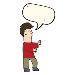 cartoon man gesturing with speech bubble