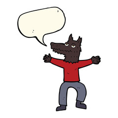 cartoon wolf man with speech bubble