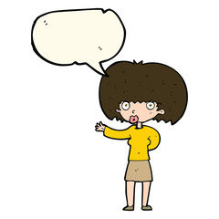 cartoon woman gesturing with speech bubble