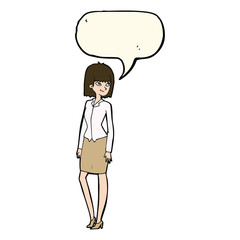 cartoon pretty businesswoman with speech bubble