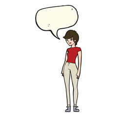 cartoon modern attractive woman with speech bubble