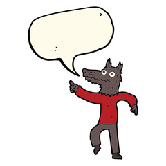 cartoon wolf man with speech bubble