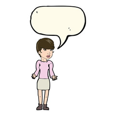 cartoon confused woman with speech bubble