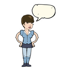 cartoon woman with hands on hips with speech bubble
