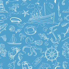Nautical or marine themed seamless pattern