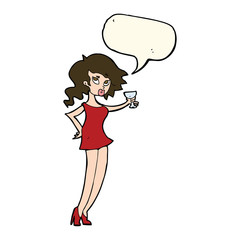 cartoon woman at party with speech bubble