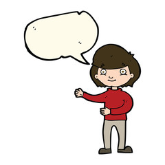 cartoon happy person with speech bubble