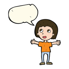 cartoon happy person with speech bubble