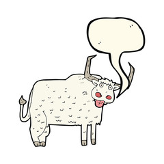 cartoon hairy cow with speech bubble