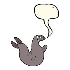 cartoon happy seal with speech bubble