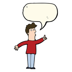 cartoon man advising caution with speech bubble