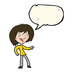 cartoon woman laughing and pointing with speech bubble
