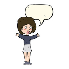 cartoon worried woman with speech bubble