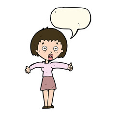 cartoon amazed woman with speech bubble