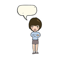 cartoon annoyed woman with speech bubble