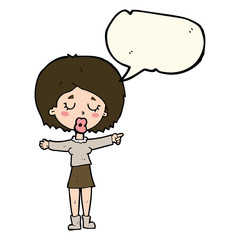 cartoon pointing woman with speech bubble