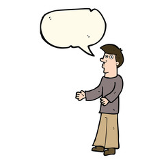 cartoon curious man with speech bubble