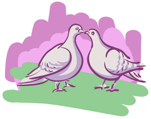 Vector drawing couples kissing doves