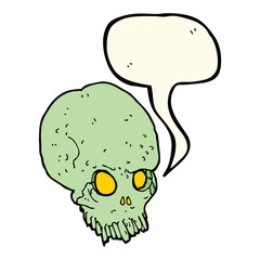 cartoon spooky skull with speech bubble