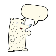 cartoon waving polar bear with speech bubble