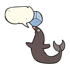 cartoon performing seal with speech bubble