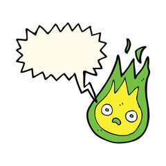 cartoon friendly fireball with speech bubble
