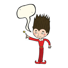 cartoon magic christmas elf with speech bubble