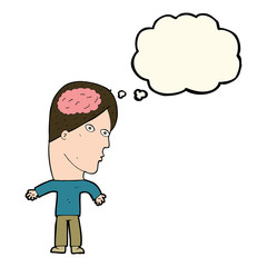 cartoon man with brain symbol with speech bubble