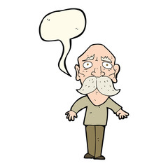 cartoon sad old man with speech bubble