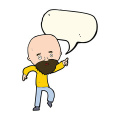 cartoon worried old man pointing with speech bubble