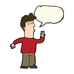cartoon man signaling with hand with speech bubble