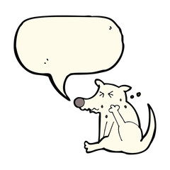 cartoon dog scratching with speech bubble