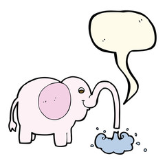 cartoon elephant squirting water with speech bubble