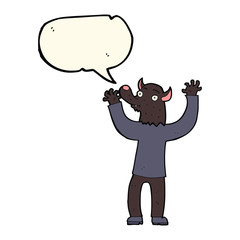 cartoon happy werewolf man with speech bubble