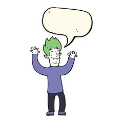 cartoon happy vampire man with speech bubble