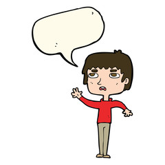 cartoon unhappy boy waving with speech bubble