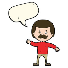 cartoon dad waving with speech bubble