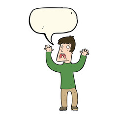 cartoon frightened man with speech bubble