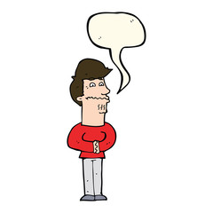 cartoon nervous man with speech bubble