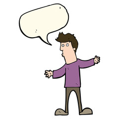 cartoon curious man with speech bubble