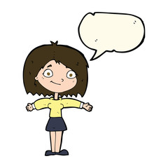 cartoon happy girl with speech bubble