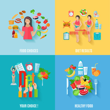 Diet 4 flat icons square banner