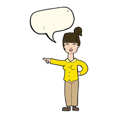 cartoon woman pointing with speech bubble
