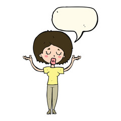 cartoon peaceful woman with speech bubble