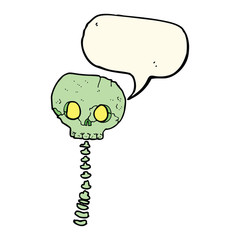 cartoon spooky skull and spine with speech bubble