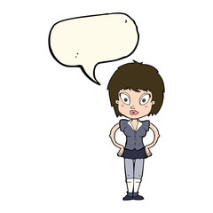 cartoon pretty girl with speech bubble